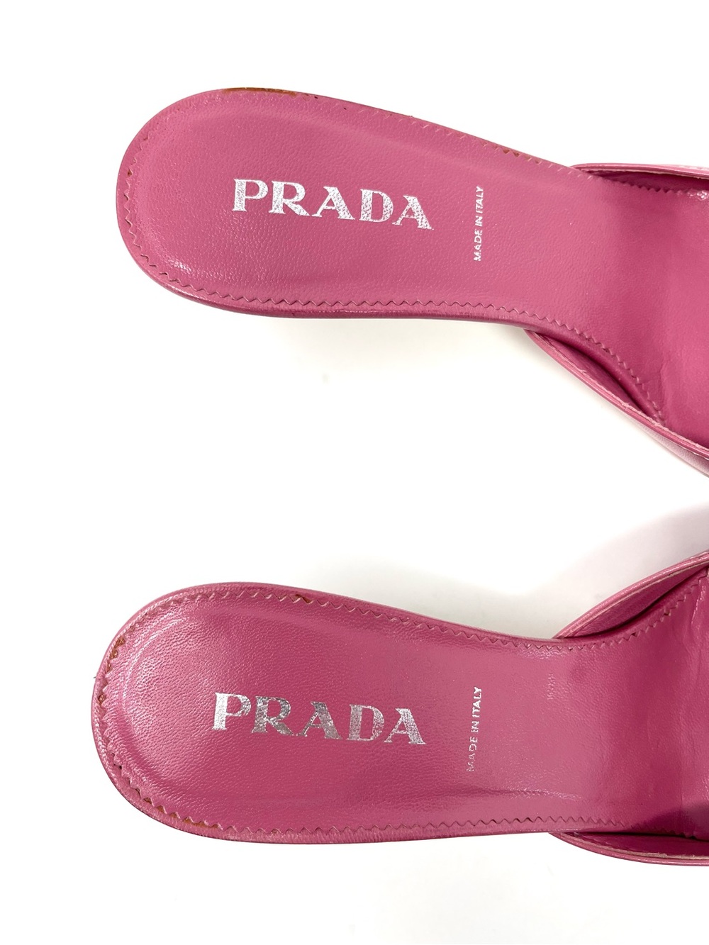 Vintage Prada 90s Pink White Leather Flower Bouquet Mules Kitten Heels 36.5 6.5 - Picture 8 of 12